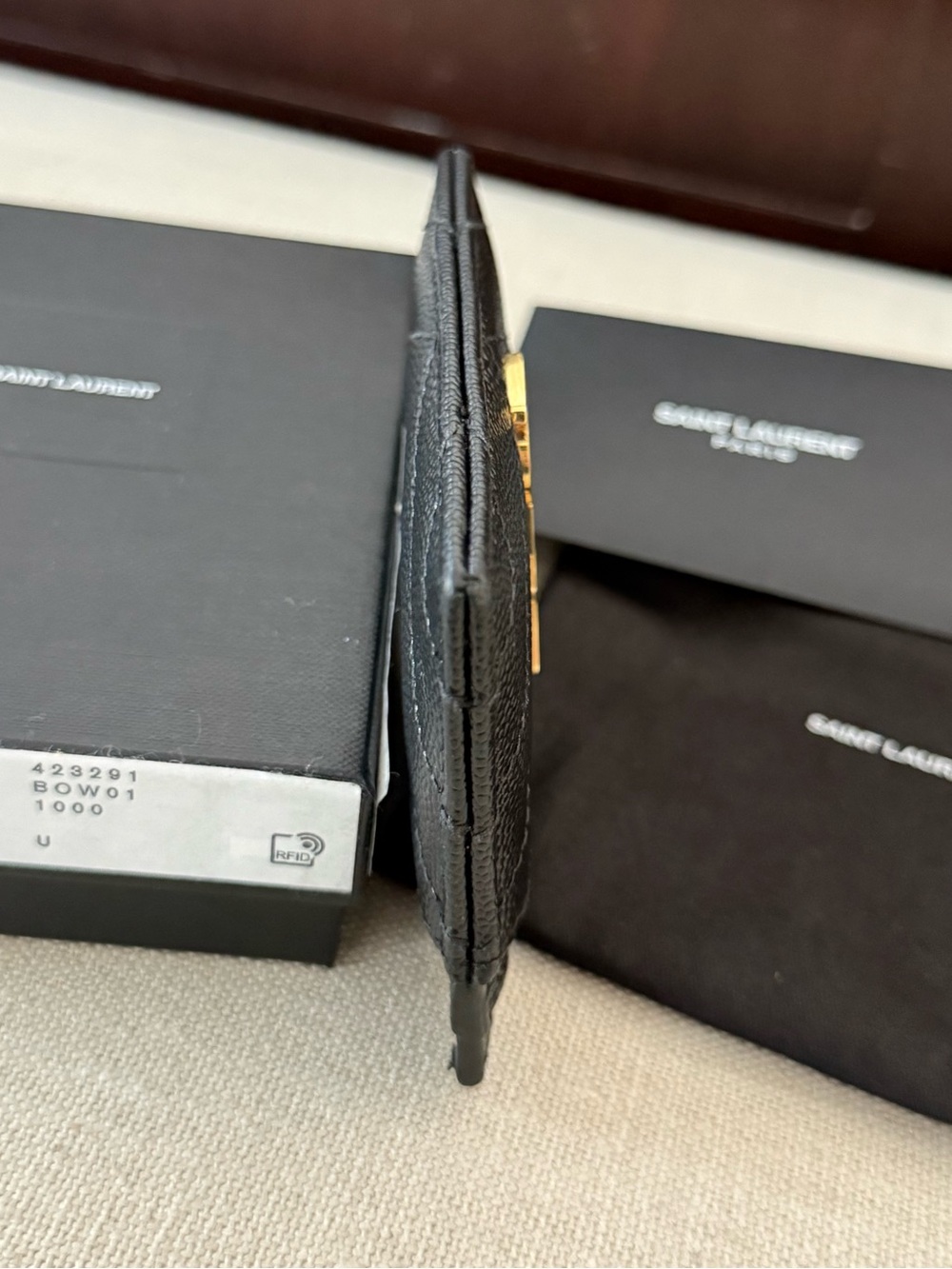 Saint Laurent Black Card Case with Gold YSL Monogram - Picture 9 of 11